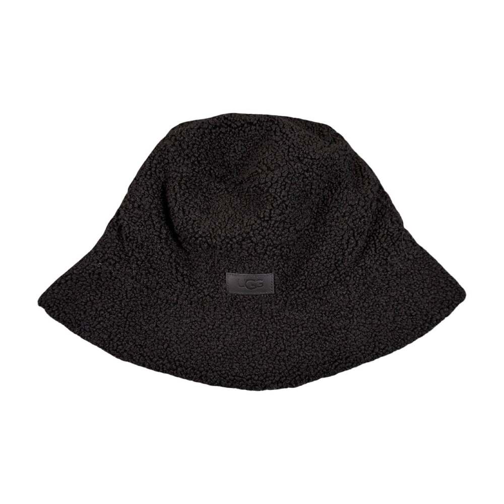 UGG Black Fleece Bucket Hat Women’s L/XL Lined Solid Logo Polyester